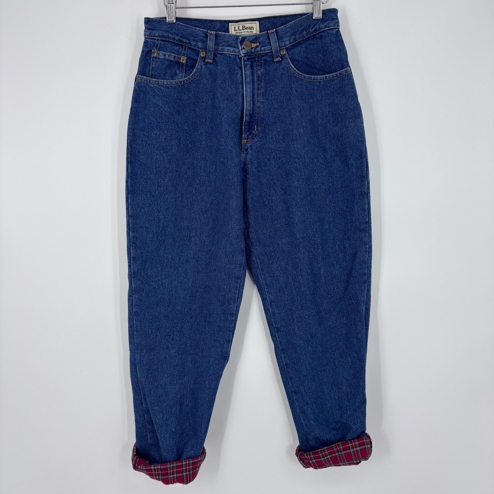 LL Bean Flannel Lined Jeans Womens 8 Reg Blue Original Fit Relaxed Warm Winter